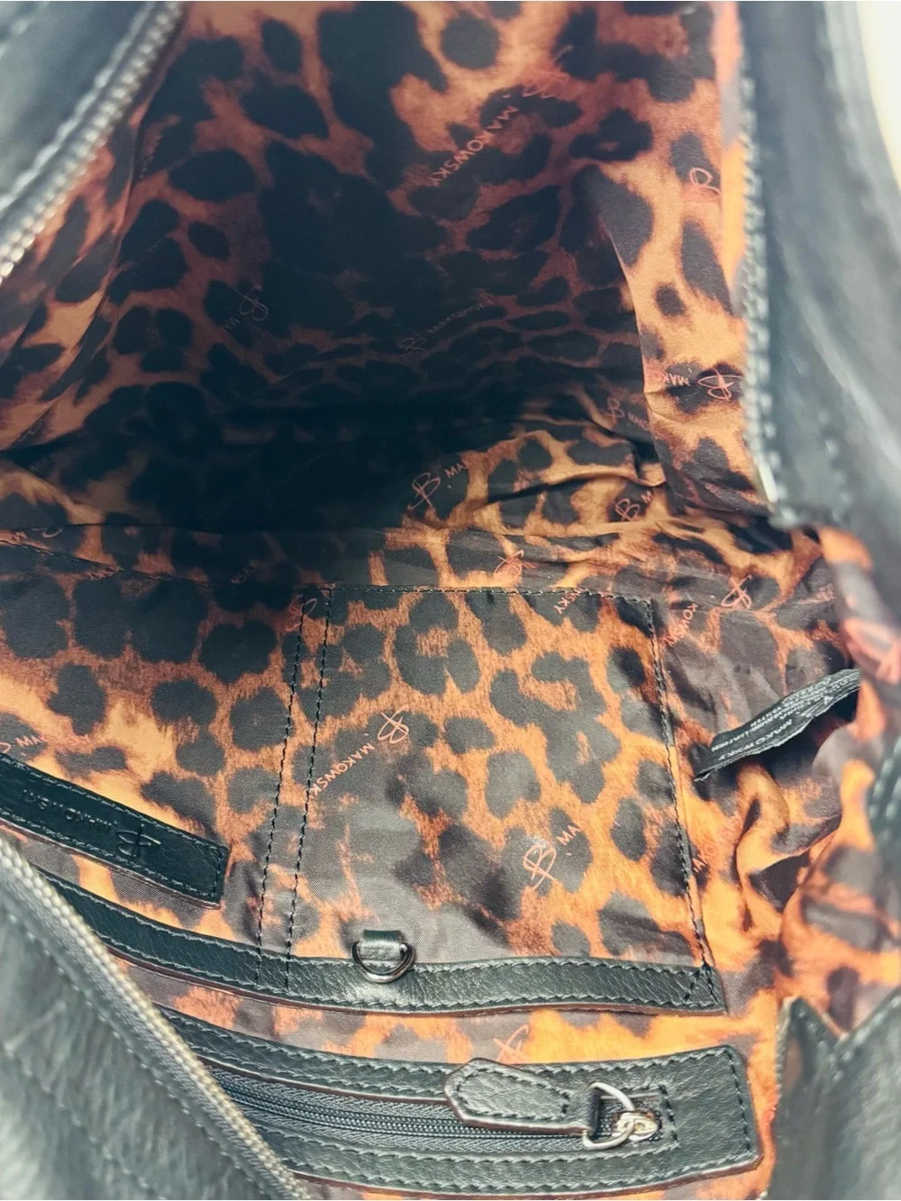 B. Makowsky Black Leather Hobo Bag with silver hardware. Soft, supple leather.